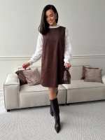 Платье сарафан офисное замшевое А силуэт стильный