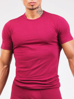 Мужская облегающая футболка с круглым вырезом (Размер: S) (Цвет: ярко-розовый)
