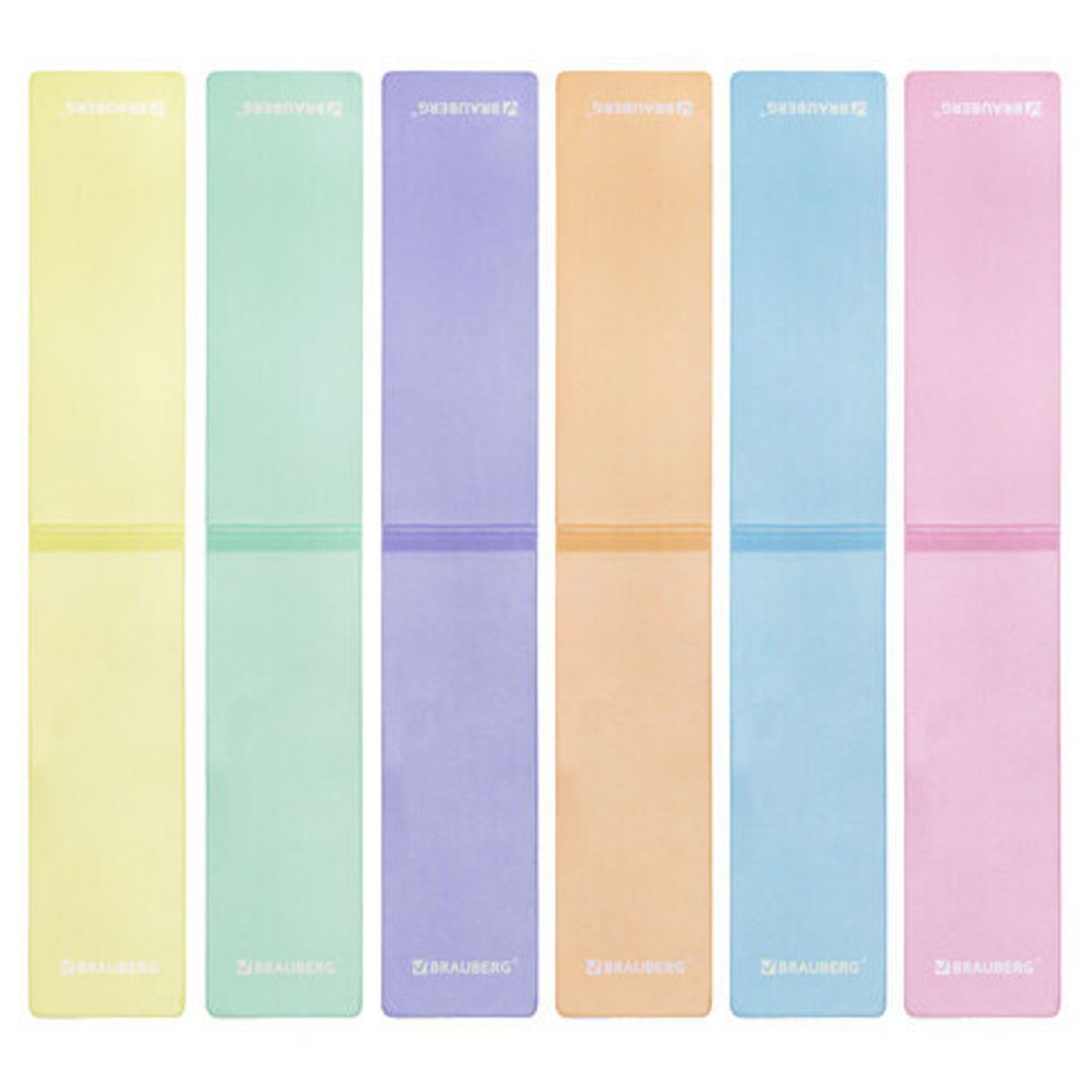 Закладки для книг МАГНИТНЫЕ, "PASTEL", набор 6 штук, 60x20 мм, BRAUBERG, 117013