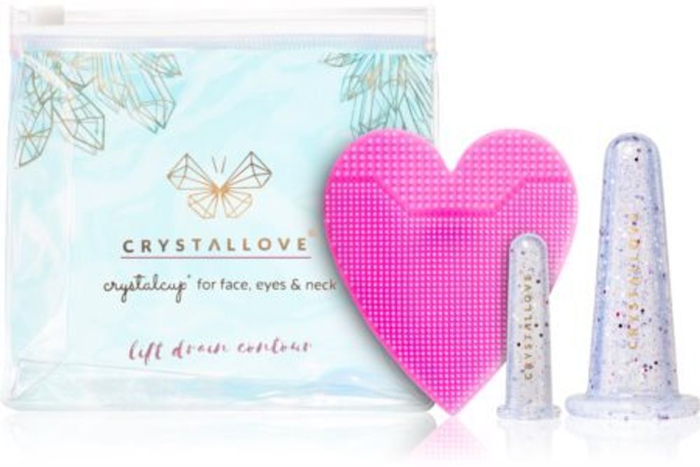 Crystallove массажное средство для области вокруг глаз + массажное средство для лица, шеи и груди + кисточка для очищения кожи + прозрачная косметичка Crystalcup