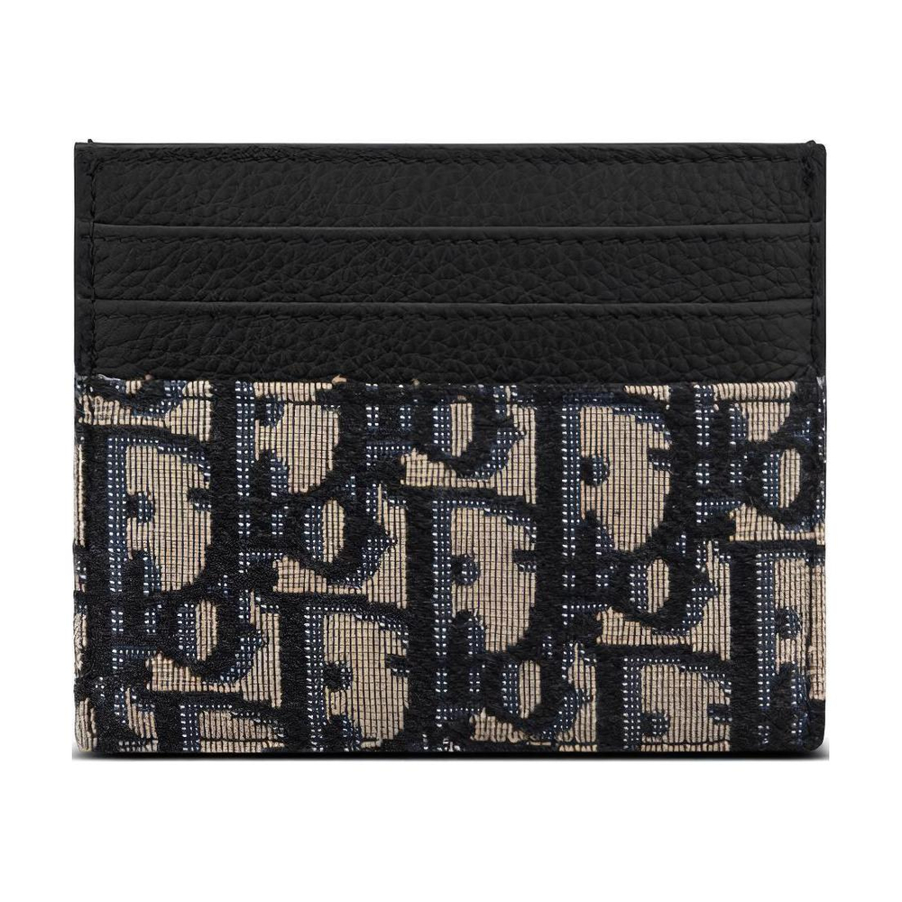 DIOR Embroidery Jacquard With Calfskin Card Holder Card Holder Men"s Beige And Black