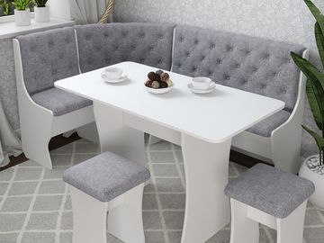 Кухонный уголок bravo "Оливьер" (Белый/Рогожка Savana Plus Ash) -G/Л3