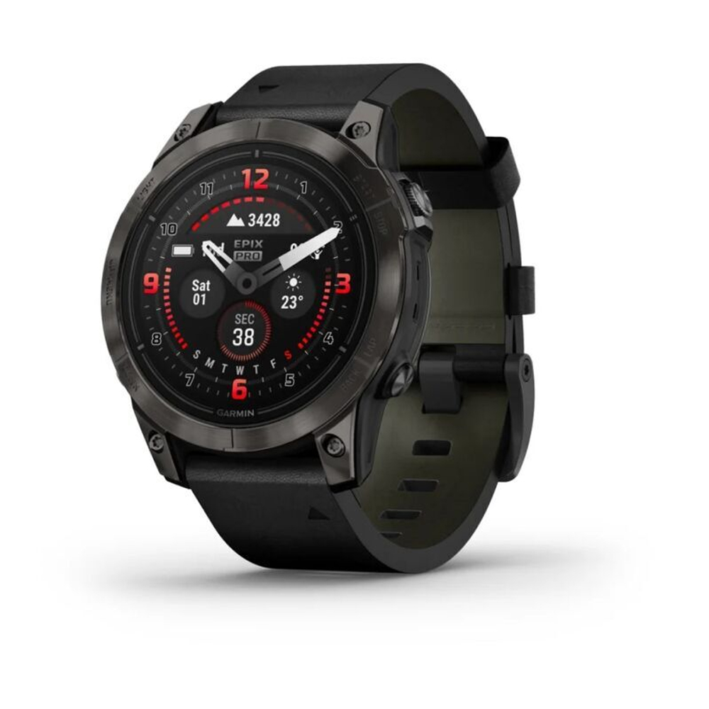 Умные часы Garmin Epix Pro Gen 2 Sapphire Carbon Gray 47 мм Black Leather Band
