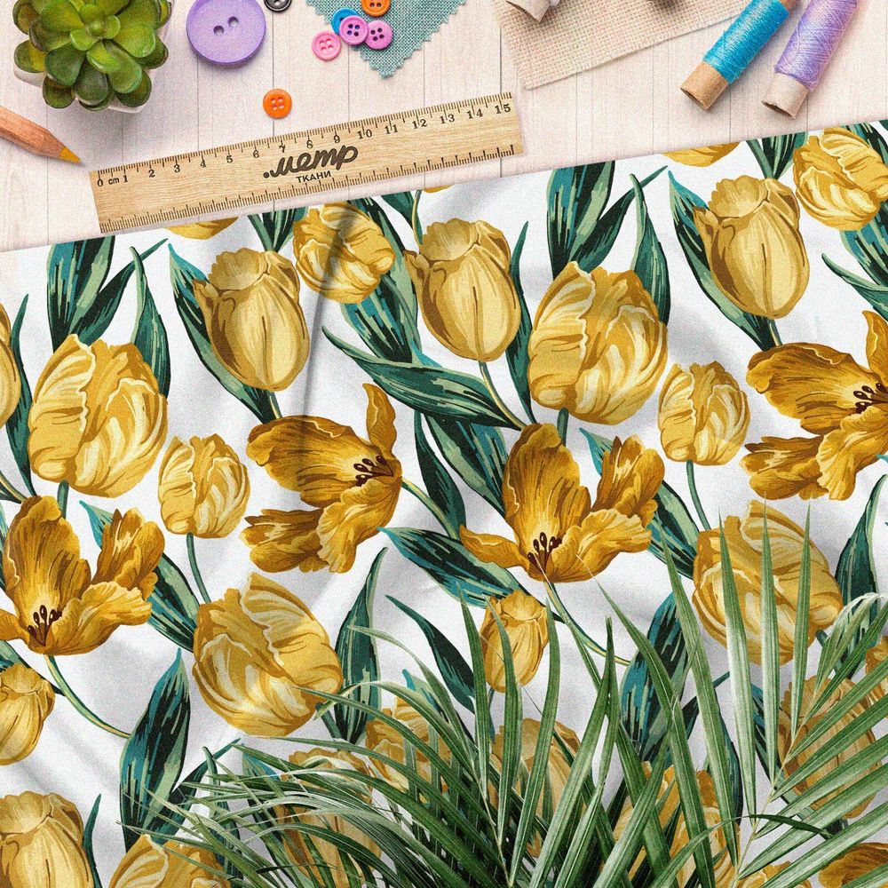 Ткань барби акварельные желтые тюльпаны