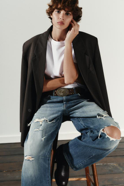 ZARA ДЖИНСЫ TRF BAGGY BALLOON СО СРЕДНЕЙ ПОСАДКОЙ, ИНДИГО