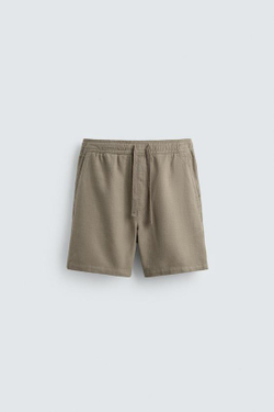 ZARA ШОРТЫ КЛАССИЧЕСКОГО КРОЯ ИЗ РЕЛЬЕФНОЙ ТКАНИ, СЕРО-КОРИЧНЕВЫЙ