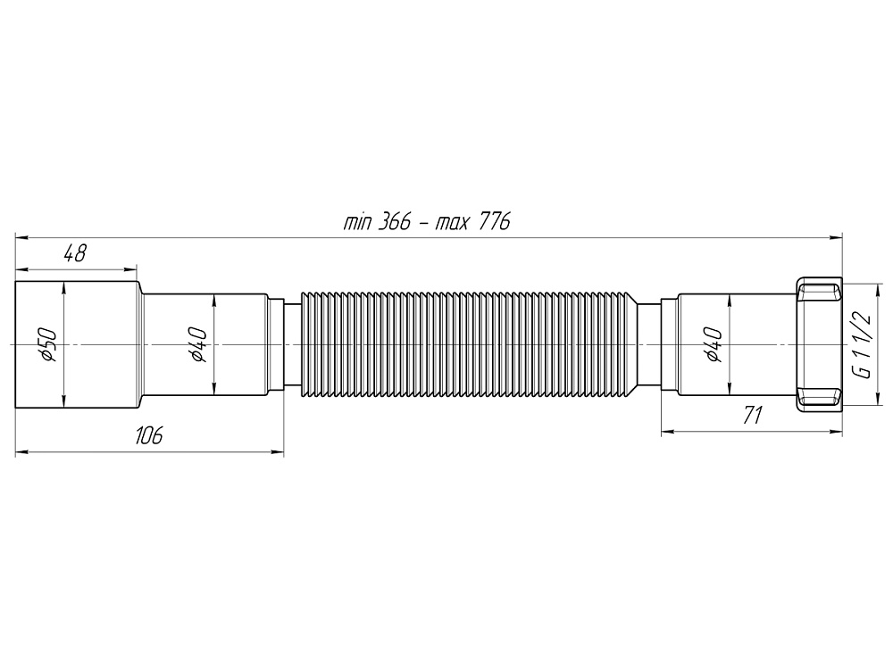 Сифон G106 гофрированный 1 1/2"х40/50 (АниПласт)
