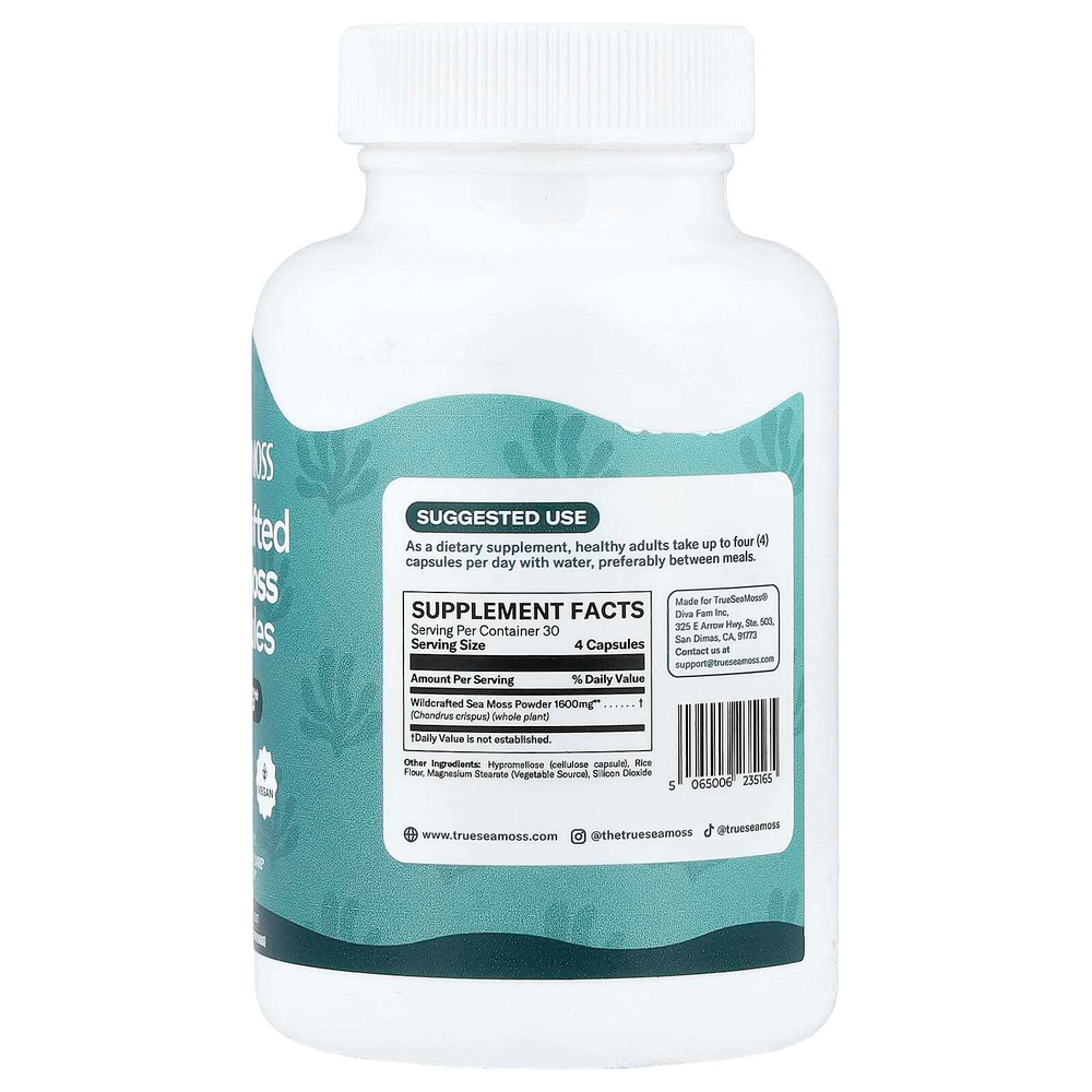 True Sea Moss, дикорастущий морской мох, 120 капсул (400 мг в 1 капсуле)
