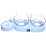 Миски пластиковые на подставке 2шт с дозатором под бутылку «МУРОЧКИН», цвет небесный, 22*40*14*13см/250мл