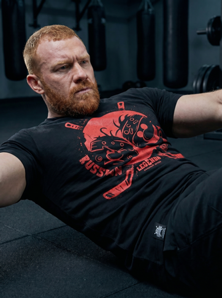 Футболка спортивная хлопковая мужская черная LEGENDA Хоккеисты красные