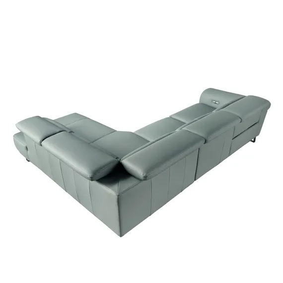 Угловой диван- реклайнер с правым шезлонгом 6252 из бирюзовой кожи