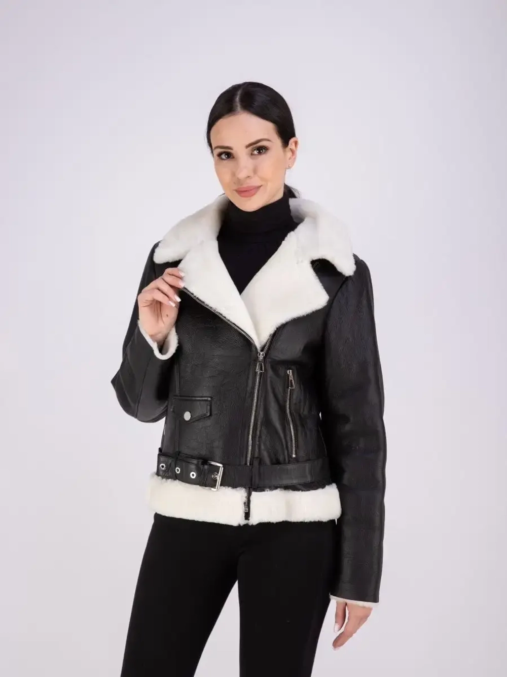 Дубленка зимняя натуральная короткая авиатор Турция