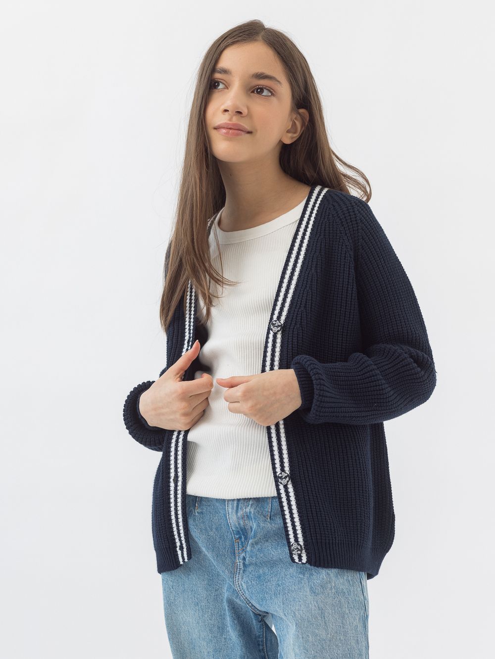 AT891-1 Кардиган для девочек темно-синий