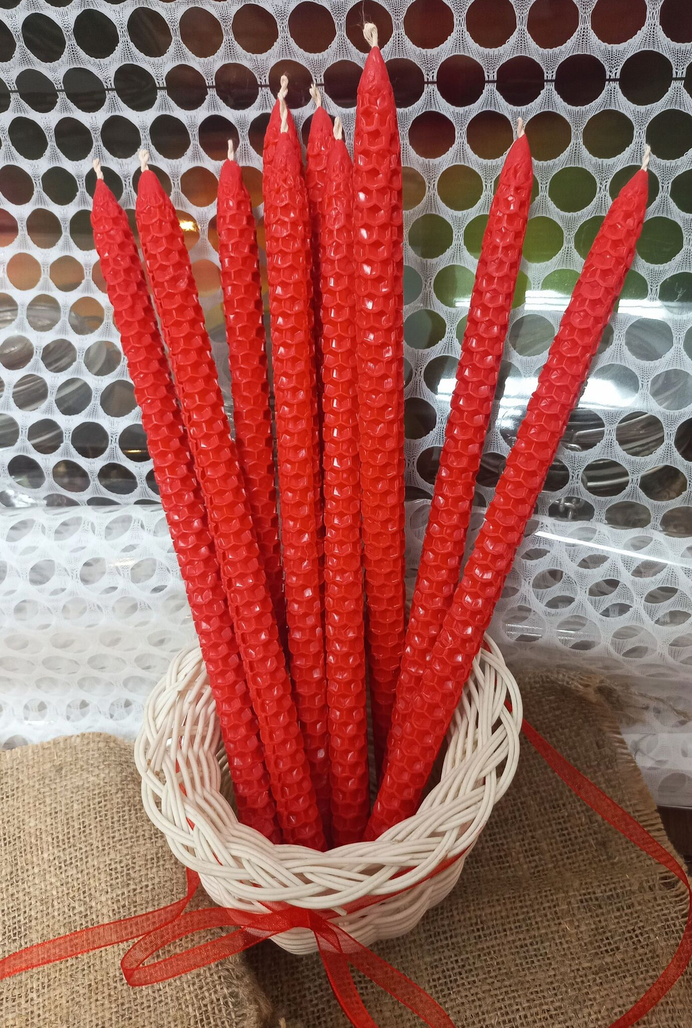 Свечи из натуральной вощины, красные, 10 штук