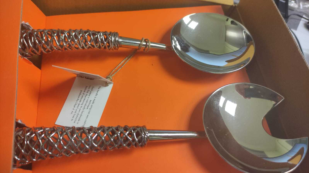 Mukul Goyal Ложки для салата решетчатые (набор 2 шт.) Mukul Goyal Lattice Spoons Nickel Plated Brass & Stainless Steel (set of 2) MG044