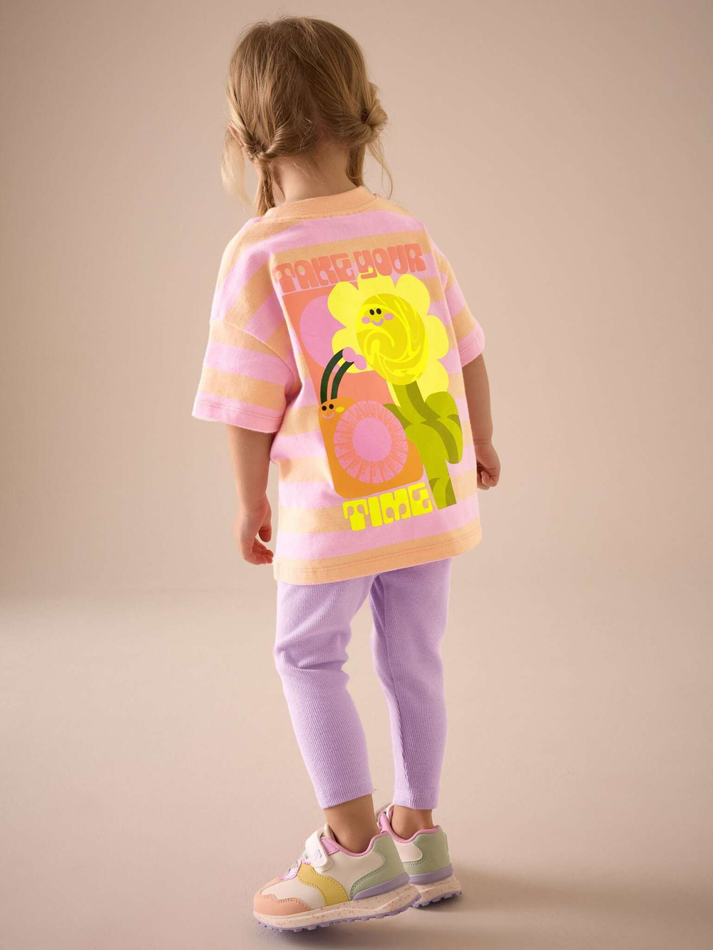 Футболка и легинсы в комплекте для девочки Next E51-361, Светло-оранжевый, Сиреневый