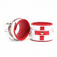 Бело-красные кожаные наручники Медсестричка БДСМ Арсенал 51033