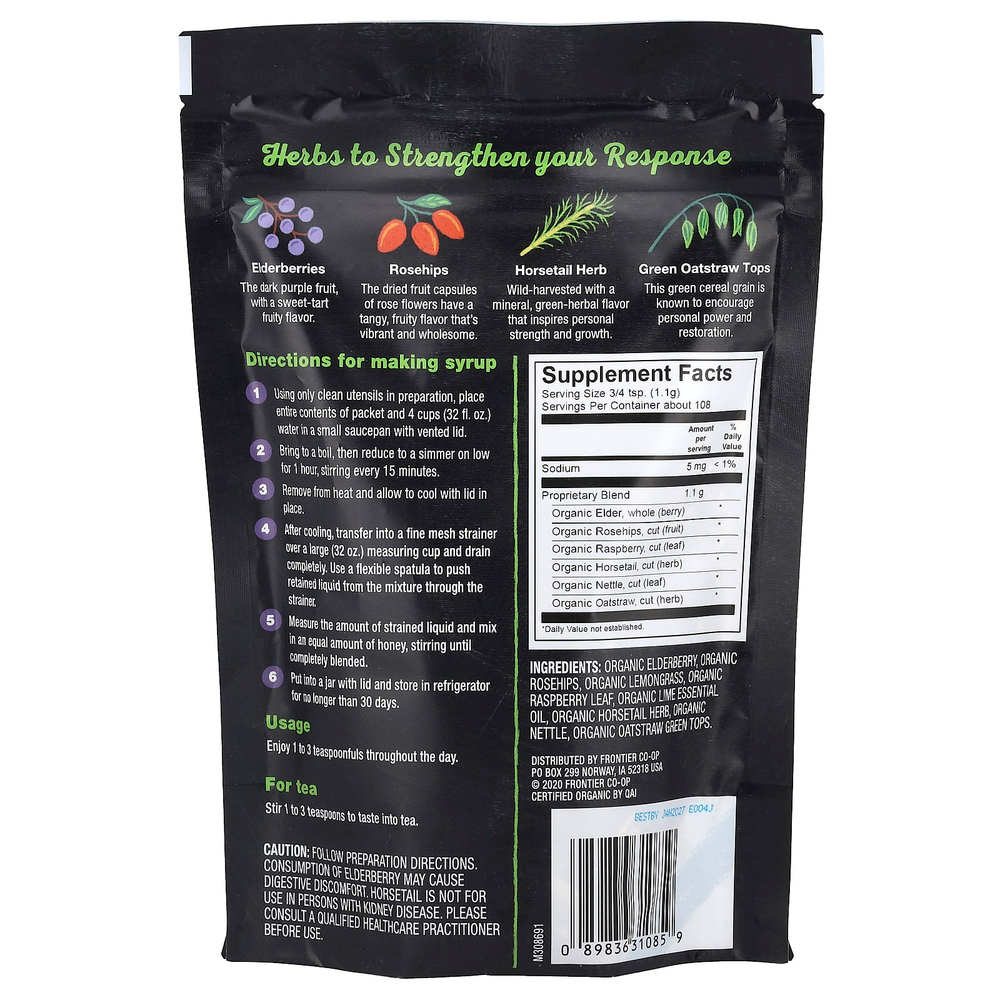 Frontier Co-op, Органическая смесь бузины и трав для приготовления сиропа, смесь для повышения концентрации, 120 г (4,23 унции)