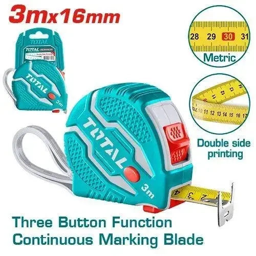 Рулетка двухстороння обрезиненая 3м х 16мм TMT126031M