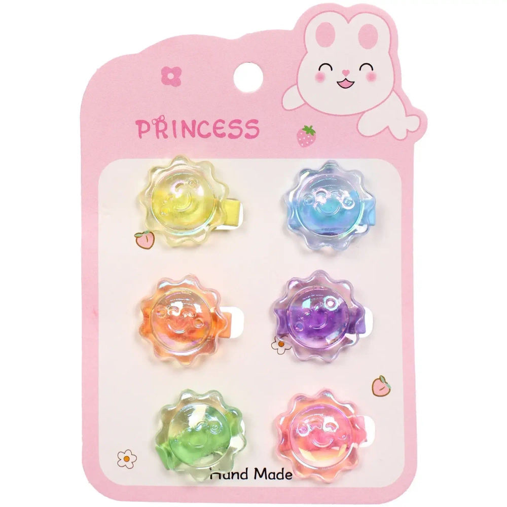 Зажимы для волос детские 6шт в наборе «БАМБИ БУМ - ЛЕДЕНЦЫ», Солнышки, микс 6 цветов, 2.5см/11.5*8смсм