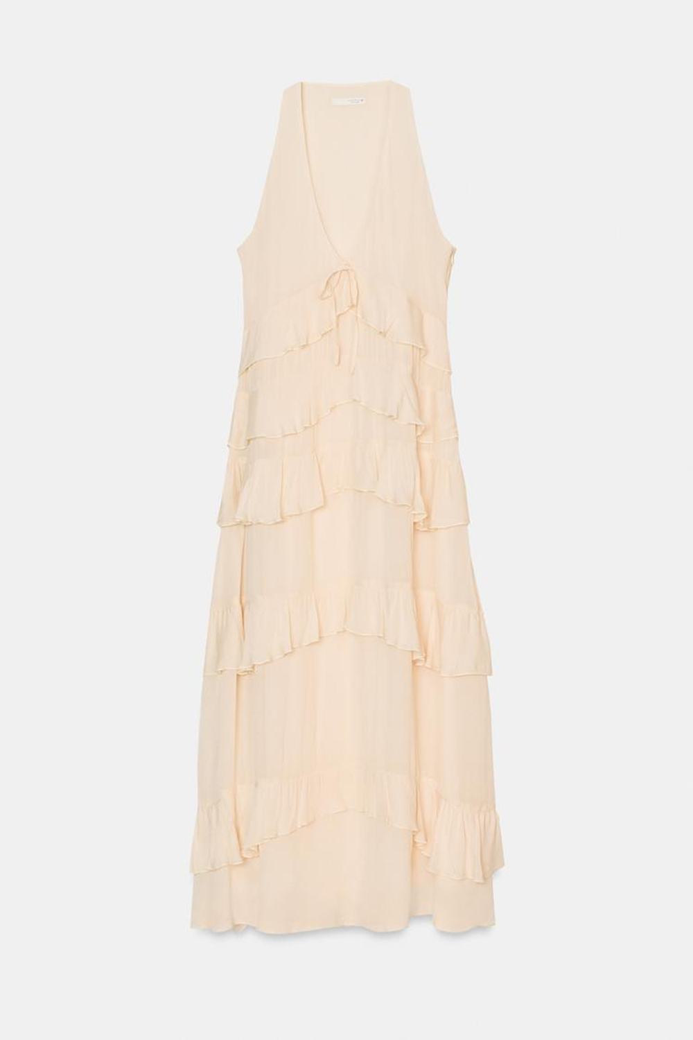 ZARA ПЛАТЬЕ МИДИ С ВОЛАНАМИ, КРЕМОВЫЙ