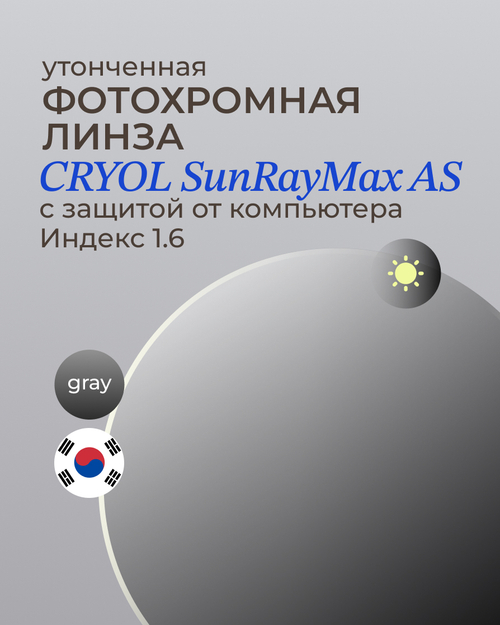 Фотохромная линза асферическая CRYOL SunRayMax AS 1.6 Gray
