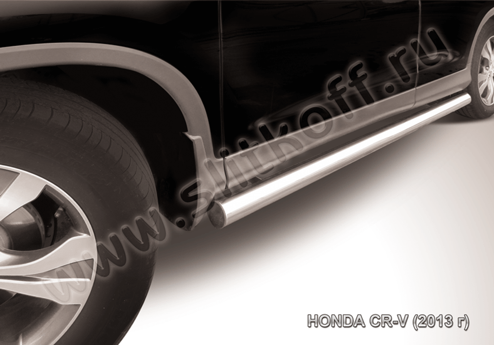 Пороги из нержавейки Honda CR-V 2L (2011-2015) d76 труба (черный цвет)