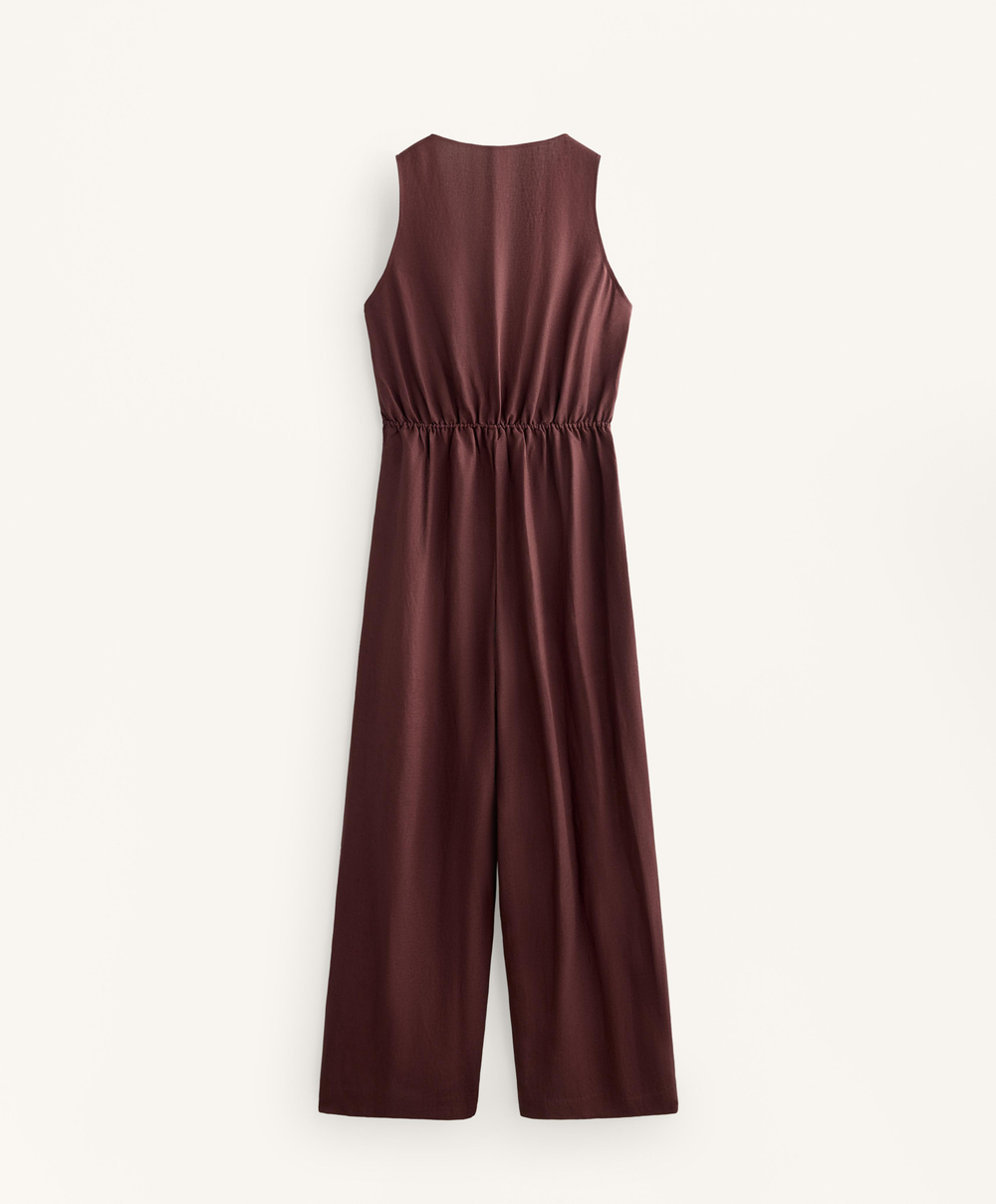 Oysho Длинный комбинезон из льна с запахом, винный