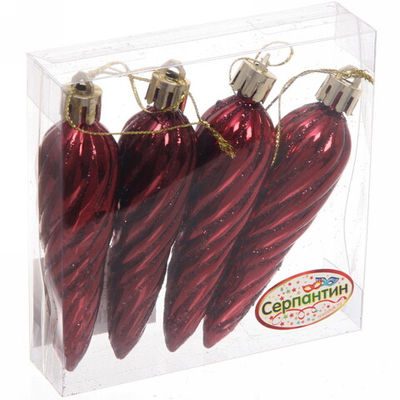 Ёлочные игрушки «Сосулька спиралька» 8,5см (набор 4шт), темный рубин