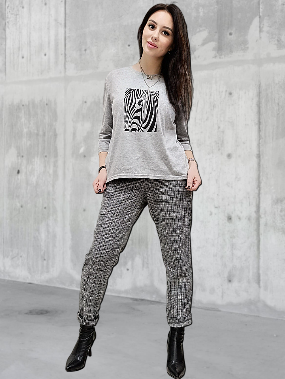 21402 Брюки женские классические джерси серая клетка (60-158)