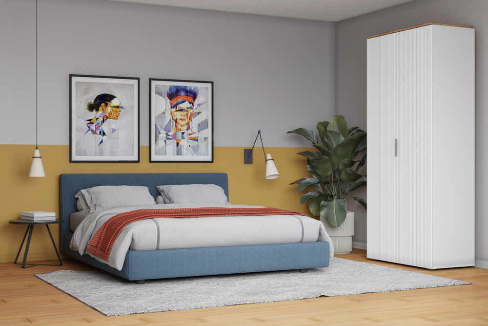 Распашной двухсекционный шкаф Салерно 2 (МДФ) SF-027 Лотос Белый Снег 8685 BS 90*50*212 см, Белый   Фиеста