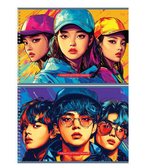 Альбом для рисования А4 24 л. гребень БИДЖИ  K-поп (АР4гр24 08625)