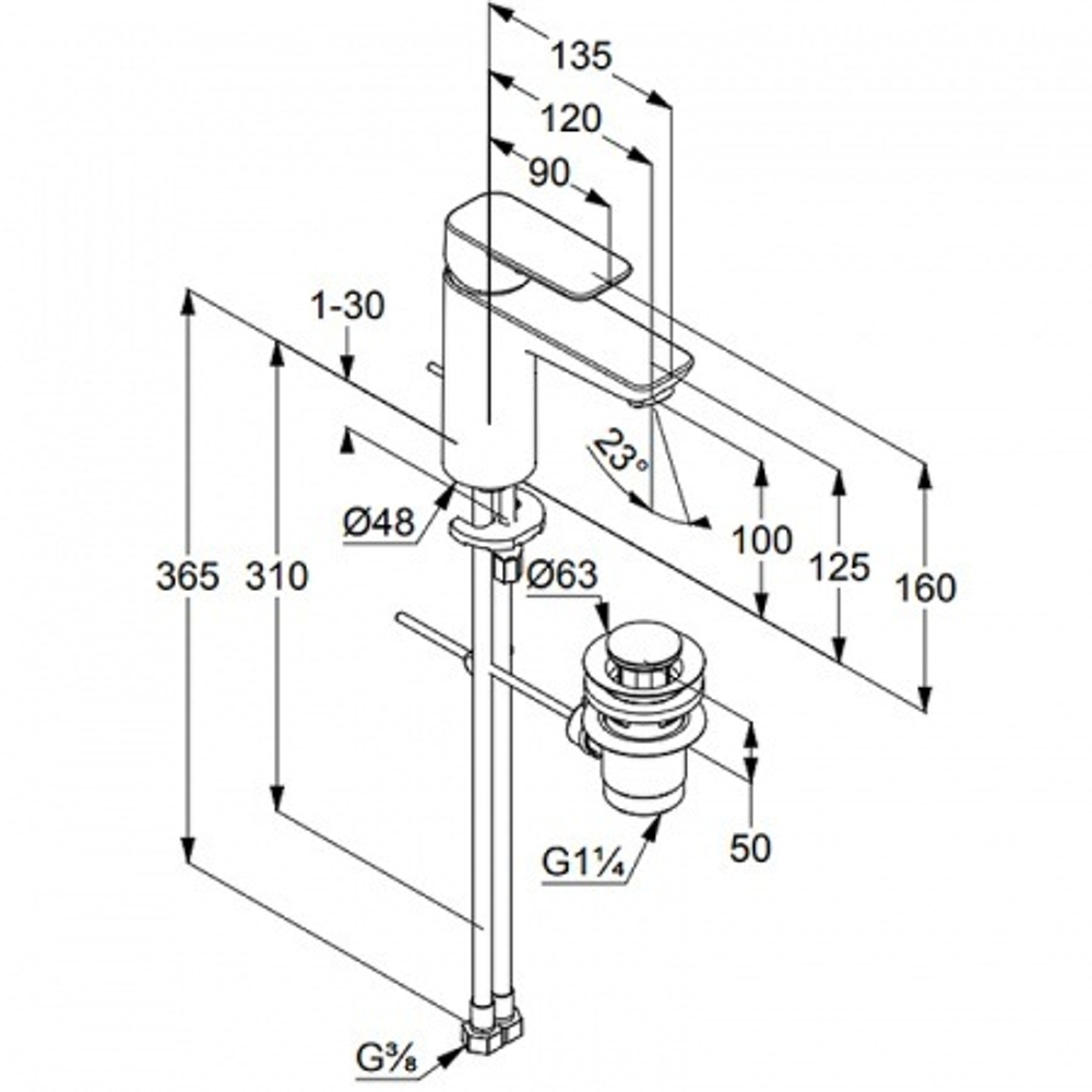 Смеситель для раковины Kludi Pure&Style 100 однорычажный, c донным клапаном, черный матовый (402903975)