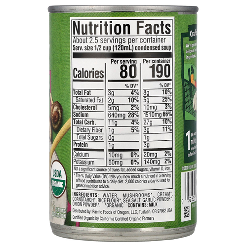Pacific Foods, органический крем-суп из грибов, 298 г (10,5 унции)