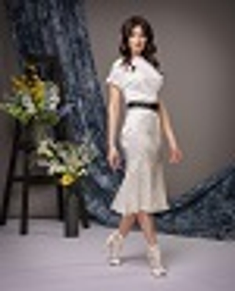 02-05-22 SS Юбка годе, белый с чёрным рисунком  L