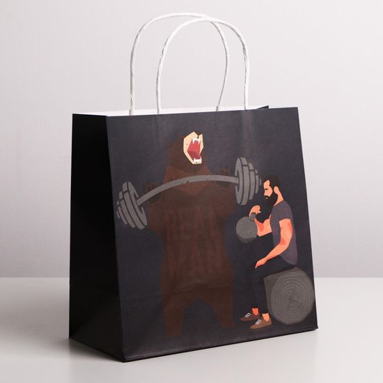 Пакет крафтовый «Real man», 22 × 22 × 11 см