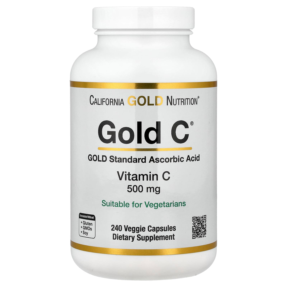 California Gold Nutrition, Gold C®, витамин C класса USP, 500 мг, 240 вегетарианских капсул