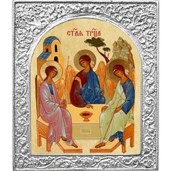 Святая Троица. Маленькая икона в серебряной раме. 4,5 х 5,5 см.