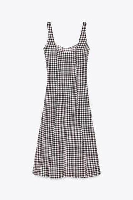 ZARA ПЛАТЬЕ В КЛЕТКУ ВИШИ, КОРИЧНЕВЫЙ