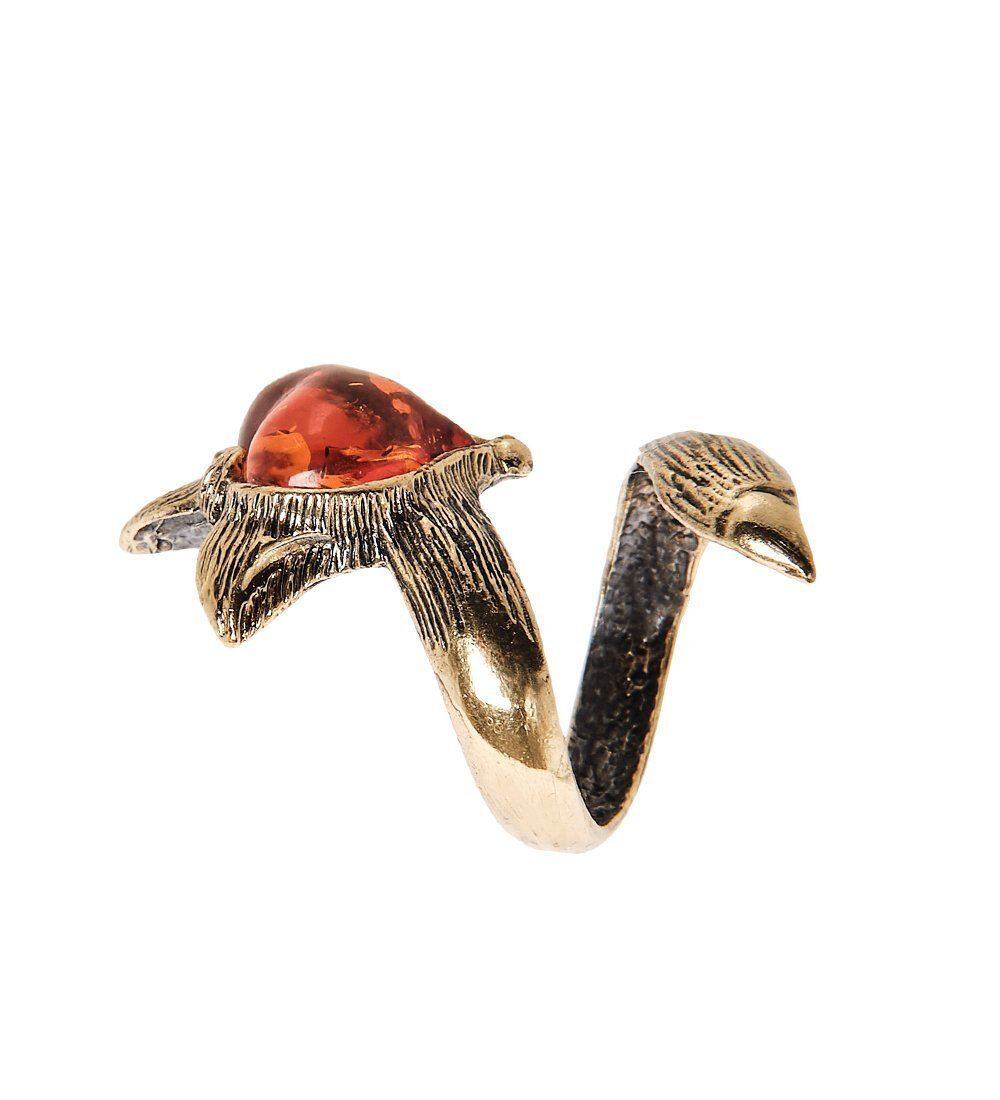 AM-2525 Кольцо «Лисичка сердечко» (латунь, янтарь)