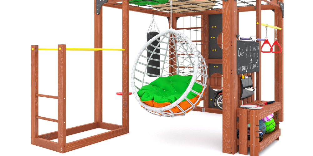 Детская площадка Савушка КУБ-2 (Махагон) с подушками и коконом