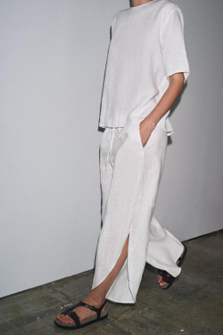 ZARA ЛЬНЯНЫЕ БРЮКИ С РАЗРЕЗАМИ — ZW COLLECTION, БЕЛЫЙ