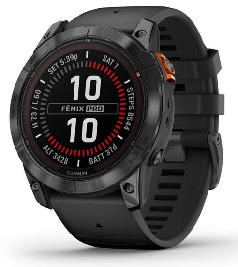 Умные часы Garmin Fenix 7X Pro Solar Edition Титановый угольно-серый корпус с DLC-покрытием и черным ремешком