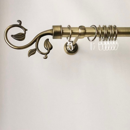 Карниз кованый для штор Завиток d25 однорядный, цвет антик