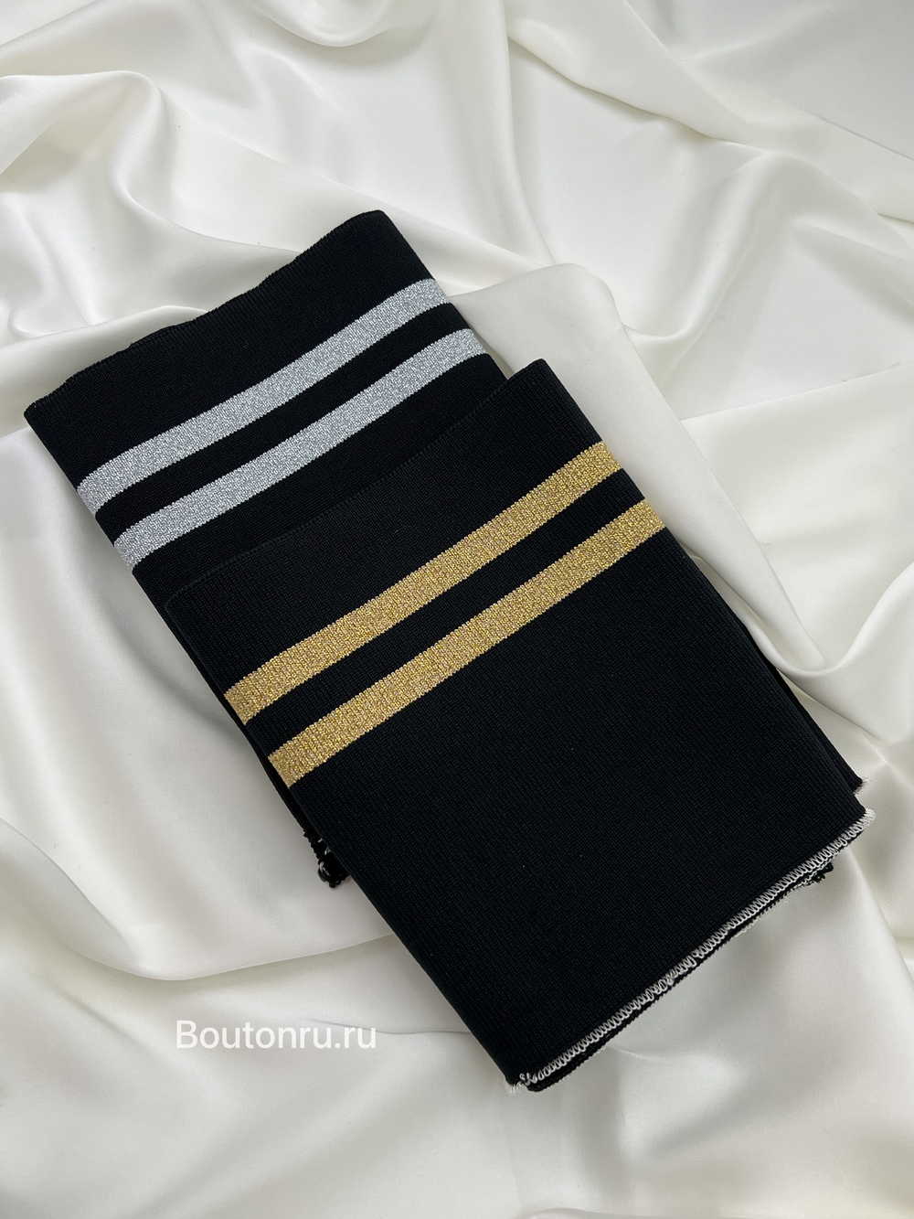 Подвяз трикотажный черный с золотыми полосками 0.9м, ширина 14-15 см