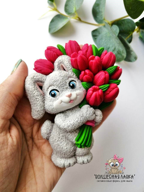 Силиконовая форма Зайчик с цветами