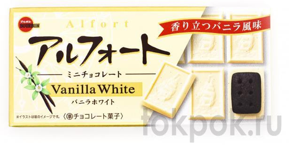 Ванильный белый шоколад с печеньем Bourbon Alfort Vanilla White, 55 гр