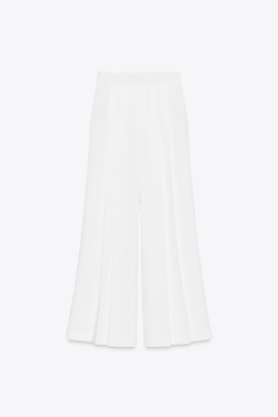 ZARA БРЮКИ ПАЛАЦЦО С ЗАЩИПАМИ, ЖЕЛТОВАТО-БЕЛЫЙ