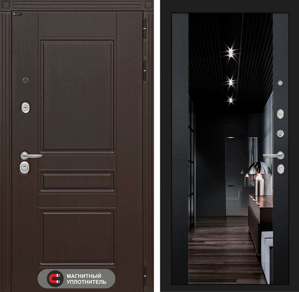 Дверь Входная Лабиринт Мегаполис С зеркалом Максимум с тонировкой Черный кварц