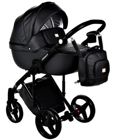 Детская коляска Adamex Luciano Deluxe 2 в 1 61S (ЧЕРНАЯ 100% КОЖА)